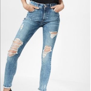 Express High Waisted Destroyed Ankle Jeans